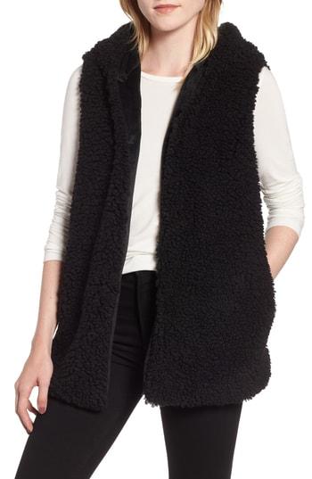 Women's Trouve Faux Shearling Hooded Vest, Size - Ivory