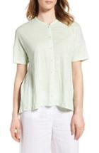 Women's Eileen Fisher Mandarin Collar Organic Linen Knit Shirt, Size - Green