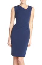 Women's Adrianna Papell Drape Neck Crepe Sheath Dress - Blue
