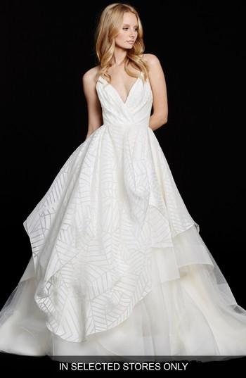 Women's Hayley Paige Bahati Beaded Bodice Draped Organza & Tulle Ballgown, Size - White