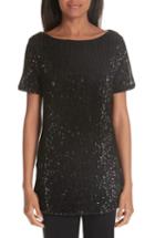 Women's St. John Collection Pleated Sequin Embellished Tulle Tunic - Black