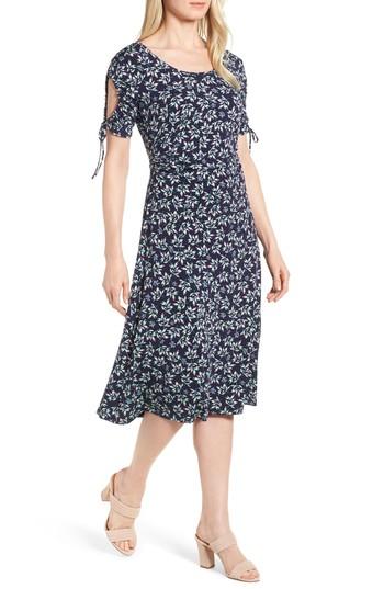 Women's Chaus Radiant Ruched Cold Shoulder Stretch Crepe Dress - Blue