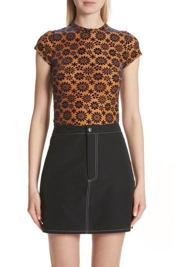 Women's Eckhaus Latta Floral Velvet Burnout Shrunk Tee - Yellow