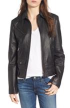 Women's Bernardo Front Zip Leather Moto Jacket - Black