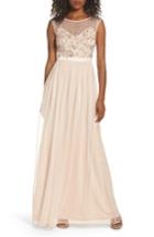 Petite Women's Adrianna Papell Beaded Mesh Gown P - Pink