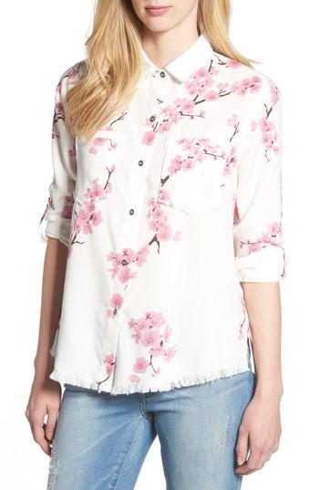Women's Billy T Cherry Blossom Roll Tab Sleeve Shirt - White
