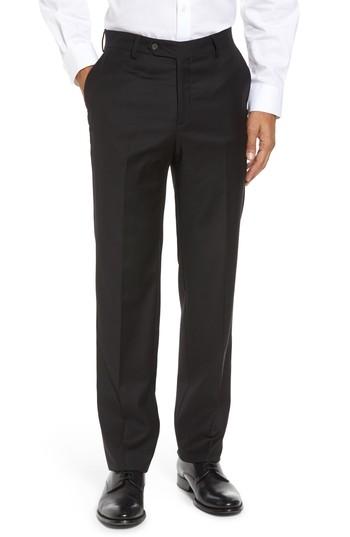Men's Berle Flat Front Stretch Solid Wool Trousers - Black