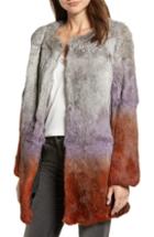Women's Love Token Ombre Genuine Rabbit Fur Coat - Orange