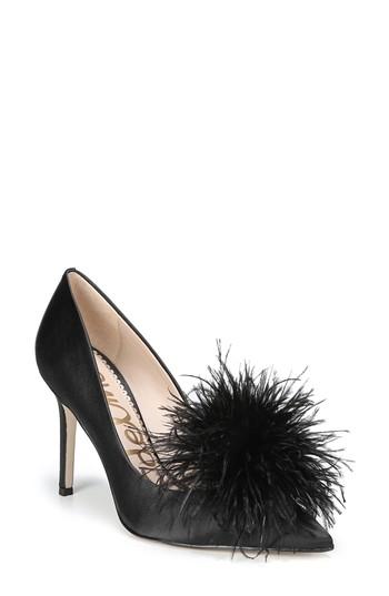 Women's Sam Edelman Haide Feather Pompom Pump .5 M - Black