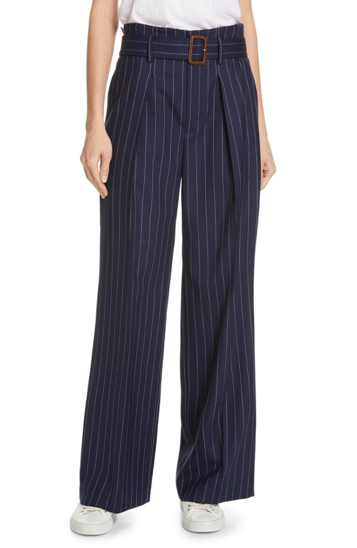 Women's Polo Ralph Lauren Pinstripe Wool Leg Pants - Blue