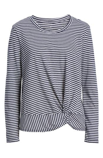 Petite Women's Caslon Long Sleeve Front Knot Tee, Size P - Blue