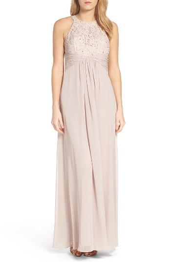 Women's Eliza J Beaded Lace & Chiffon Gown - Beige