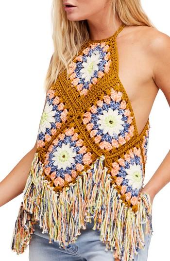 Women's Free People Summer Of Love Crochet Halter Top /small - Metallic