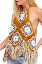 Women's Free People Summer Of Love Crochet Halter Top /small - Metallic