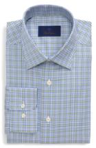 Men's David Donahue Regular Fit Check Dress Shirt .5 34/35 - Green