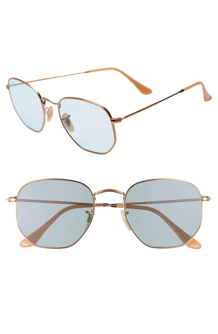 Women's Ray-ban 54mm Evolve Photochromic Hexagon Sunglasses - Gold/ Light Blue Solid