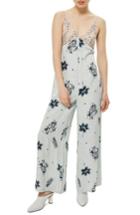 Women's Topshop Embroidered Floral Jumpsuit Us (fits Like 0) - Blue