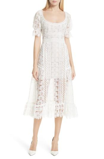 Women's Self-portrait Floral Guipure Lace Midi Dress - White