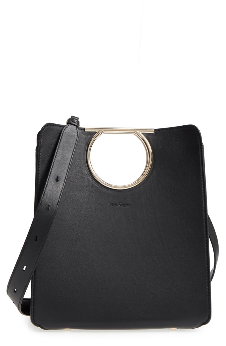 Salvatore Ferragamo Vela Gancio Leather Tote - Black