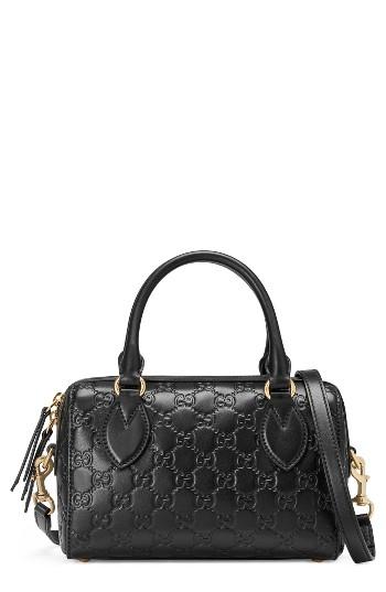 Gucci Small Top Handle Signature Leather Satchel - Black
