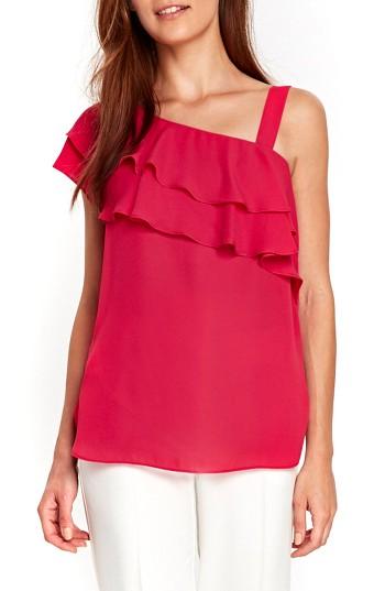 Women's Wallis Double Ruffle One-shoulder Top Us / 8 Uk - Pink