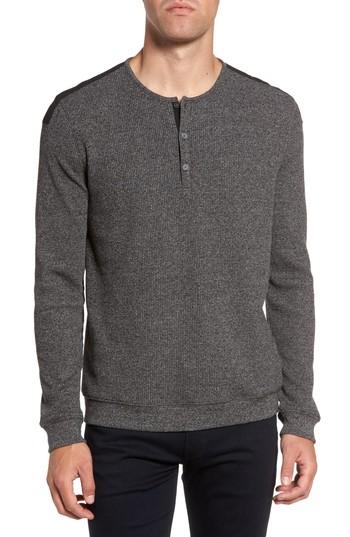 Men's John Varvatos Collection Woven Trim Henley, Size - Black