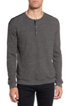 Men's John Varvatos Collection Woven Trim Henley, Size - Black