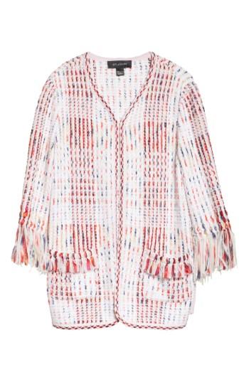Women's St. John Collection Ribbon Macro Plaid Cardigan - Pink