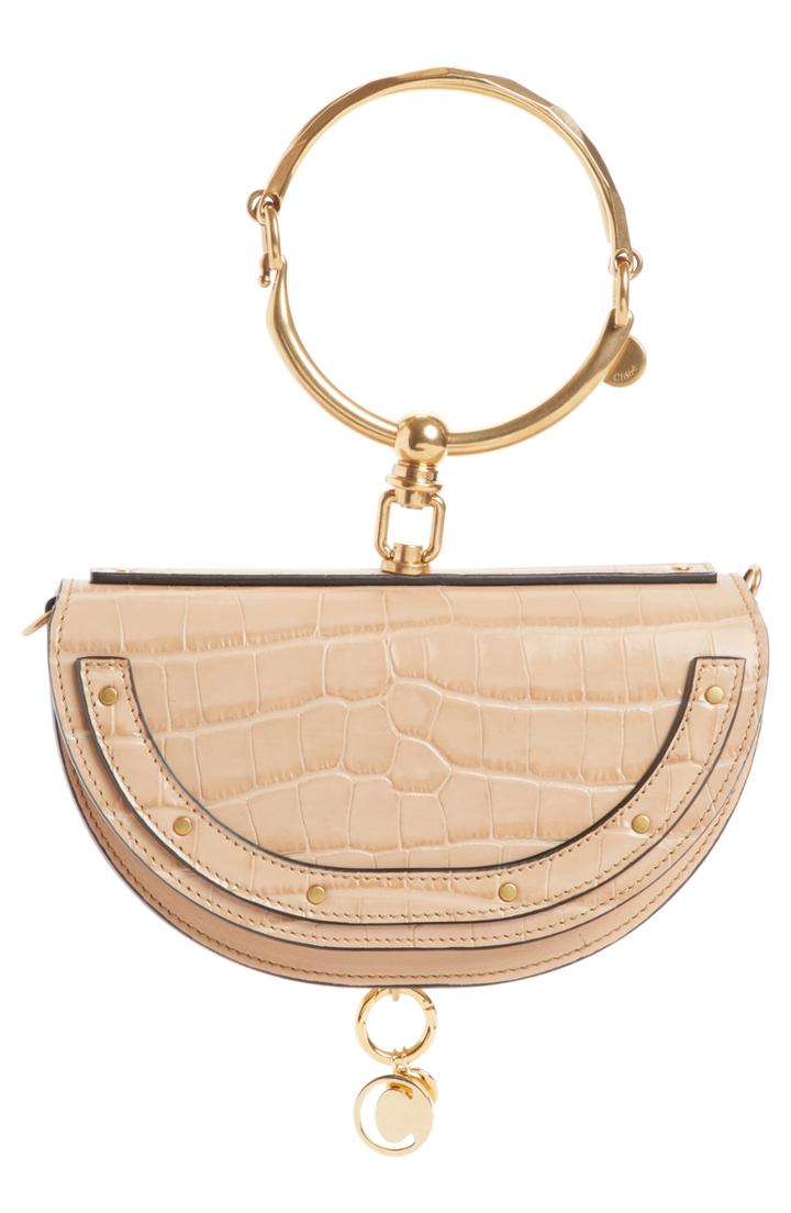 Chloe Nile Bracelet Croc Embossed Leather Minaudiere - Beige