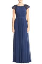 Women's La Femme Embellished Gathered Net Jersey Gown