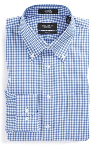 Men's Nordstrom Men's Shop Trim Fit Non-iron Gingham Dress Shirt .5 32/33 - Blue