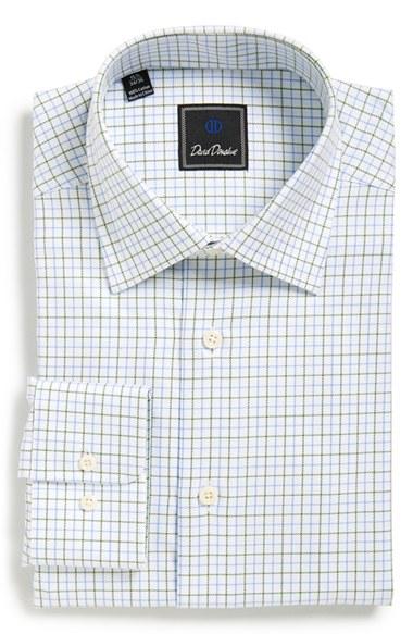 Men's David Donahue Regular Fit Check Dress Shirt .5 34/35 - White