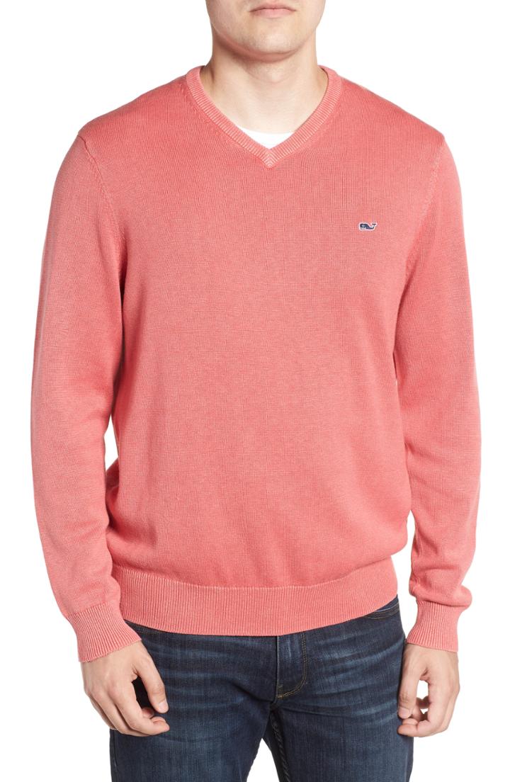 Men's Vineyard Vines Cotton & Cashmere V-neck Sweater, Size - Red