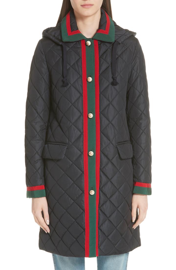 Women's Gucci Web Detail Quilted Coat Us / 42 It - Blue