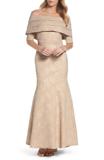 Women's Eliza J Brocade Off The Shoulder Trumpet Gown - Ivory