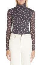 Women's Ganni Floral Print Mesh Turtleneck Us / 34 Eu - Blue