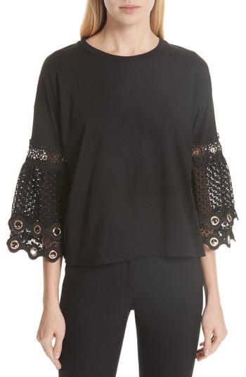 Women's Maje Lace Sleeve Top - Black