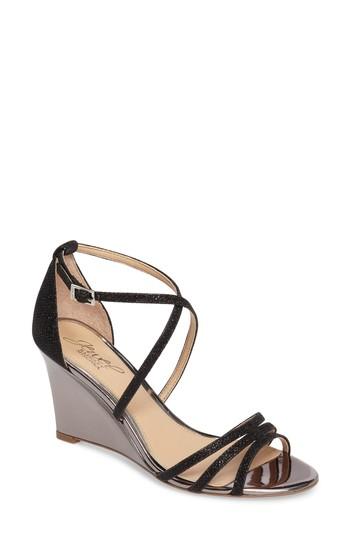 Women's Jewel Badgley Mischka Hunt Glittery Wedge Sandal M - Black