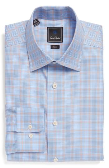 Men's David Donahue Trim Fit Plaid Dress Shirt .5 - 32/33 - Blue