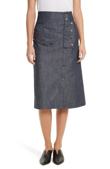 Women's Tibi Snap Front Raw Denim Skirt - Blue