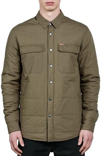 Men's Volcom Larkin Quilted Shirt Jacket, Size - Green
