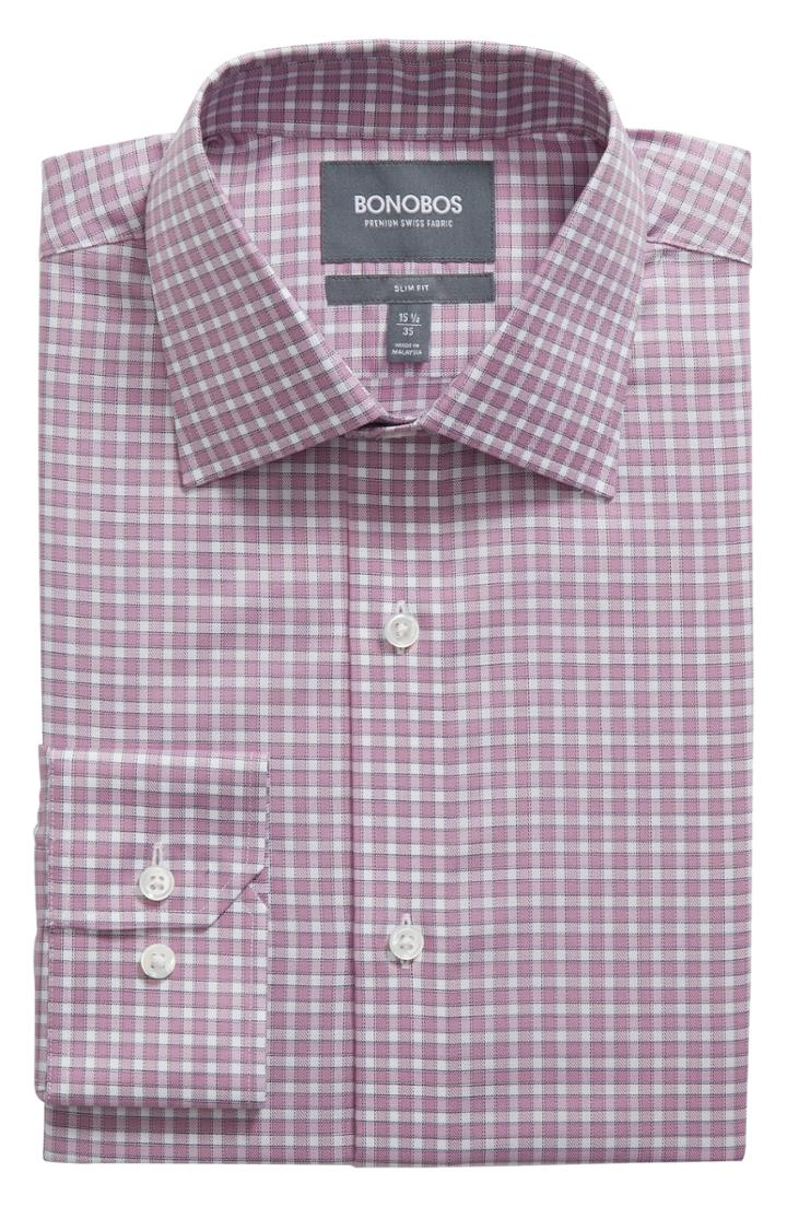 Men's Bonobos Bahen Slim Fit Check Dress Shirt 33 - Pink