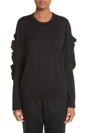 Women's Comme Des Garcons Ruffle Sleeve Wool Top - Black