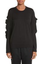 Women's Comme Des Garcons Ruffle Sleeve Wool Top - Black