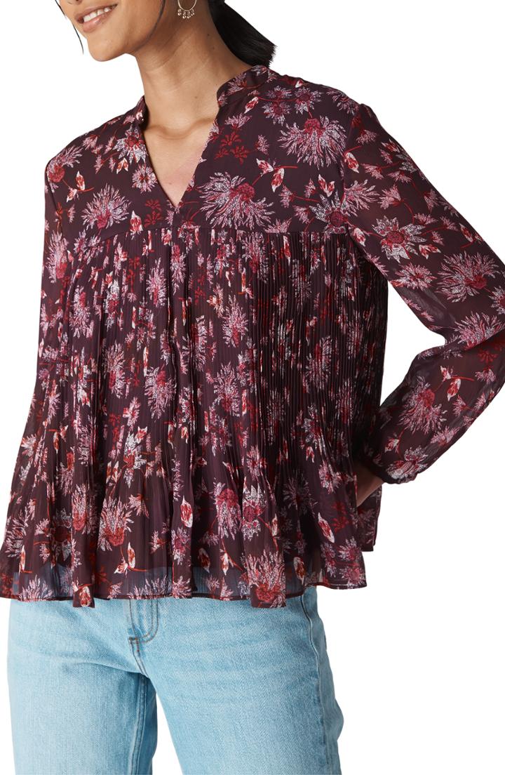 Women's Whistles Piti Print Pleated Chiffon Blouse Us / 6 Uk - Pink