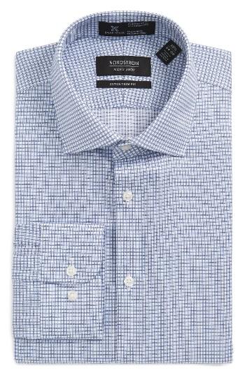 Men's Nordstrom Men's Shop Smartcare(tm) Extra Trim Fit Check Dress Shirt 34/35 - Blue