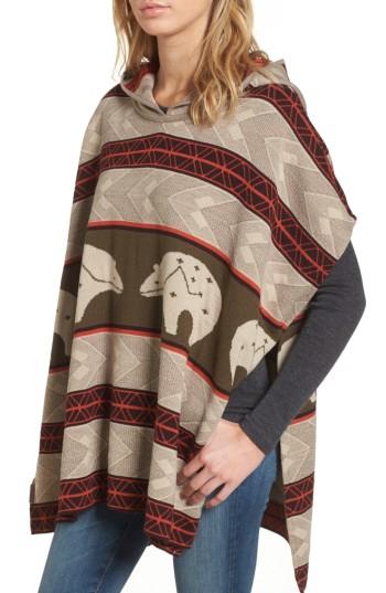 Women's Pendleton Knit Hooded Poncho, Size - Beige