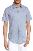 Men's Boss Robbie Slim Fit Linen & Cotton Shirt - Blue