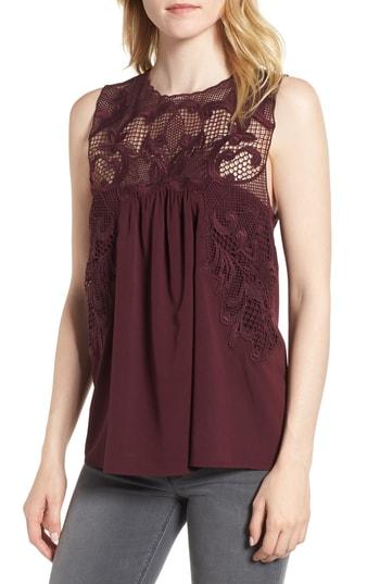 Women's Chelsea28 Lace Yoke Top, Size - Burgundy