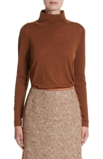 Women's Lafayette 148 New York Merino Wool Modern Turtleneck Sweater, Size - Brown